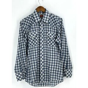 Vintage 70s-80s Miller Western Wear Mens 15 1/2-33 Plaid Cowboy Pearl Snap Shirt